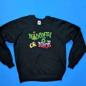 Vintage Christmas Sweatshirt XL Black Naughty Nice